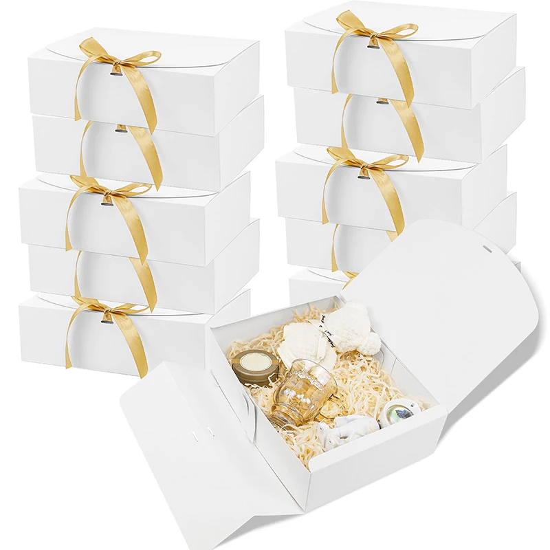 3pcs All-In-One Gift Cardboard Box with Bow Ribbon Perfect for Party Weddings Birthday Holiday Candy Cookie Storage