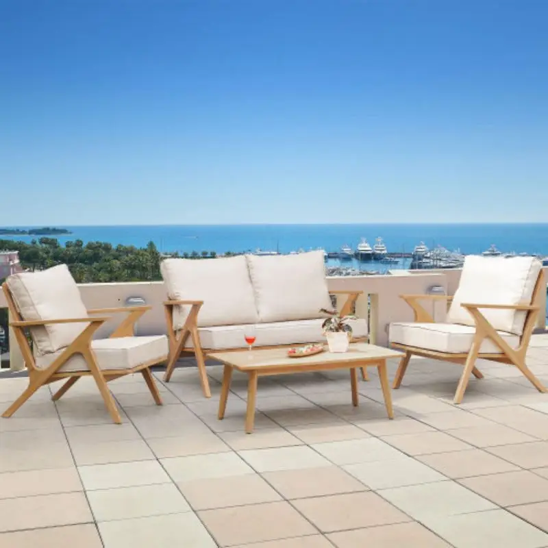 2 patio furniture chairs, a set of 2 outdoor acacia sofas, soft seating garden, backyard, poolside, bistro and deck