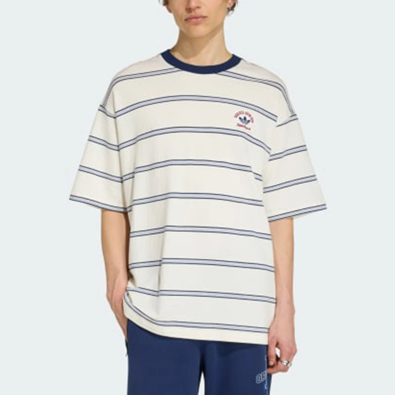 Adidas genuine clover men's striped sports pullover short sleeved T-shirt KW8247