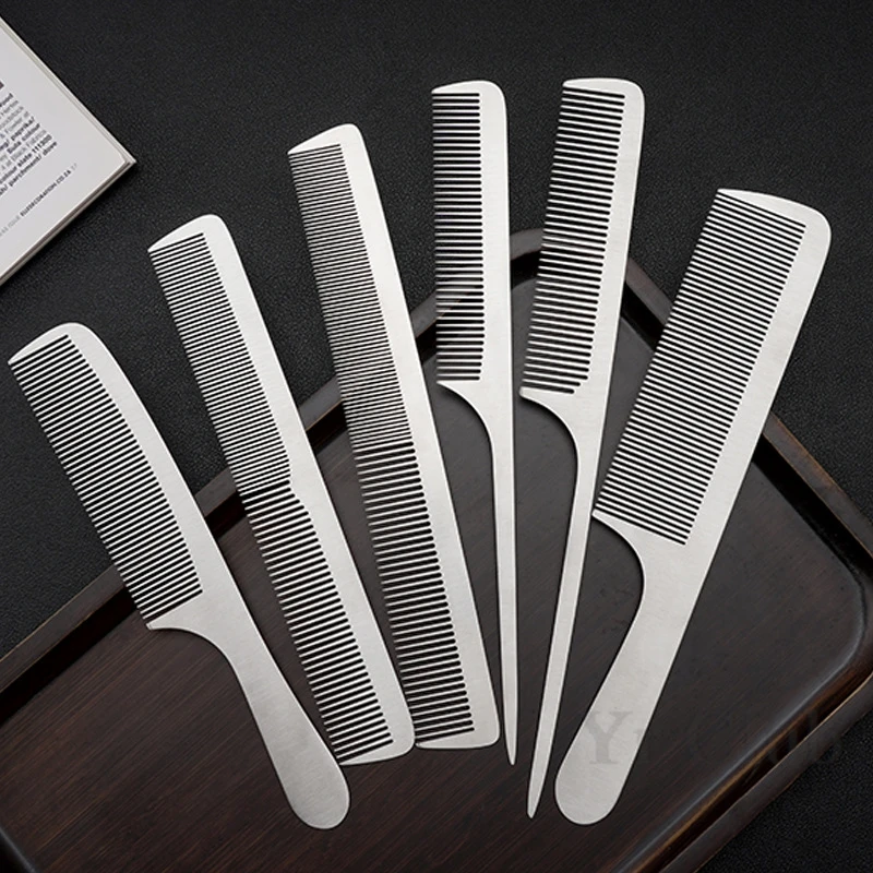 Stainless Steel Hair Styling Comb Ultrathin Hair Cutting Combs Hair Salon Haircut Hairbrush Barber Shop Hairdressing Tool Y0607