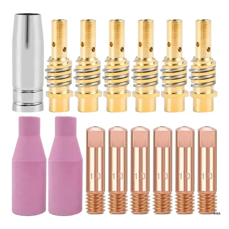 15Pcs Welding Torch Accessory Welding Set Nozzle Contact Tip Mig Parts Fit for AK15 MB15 MIG Welding Torch Welder