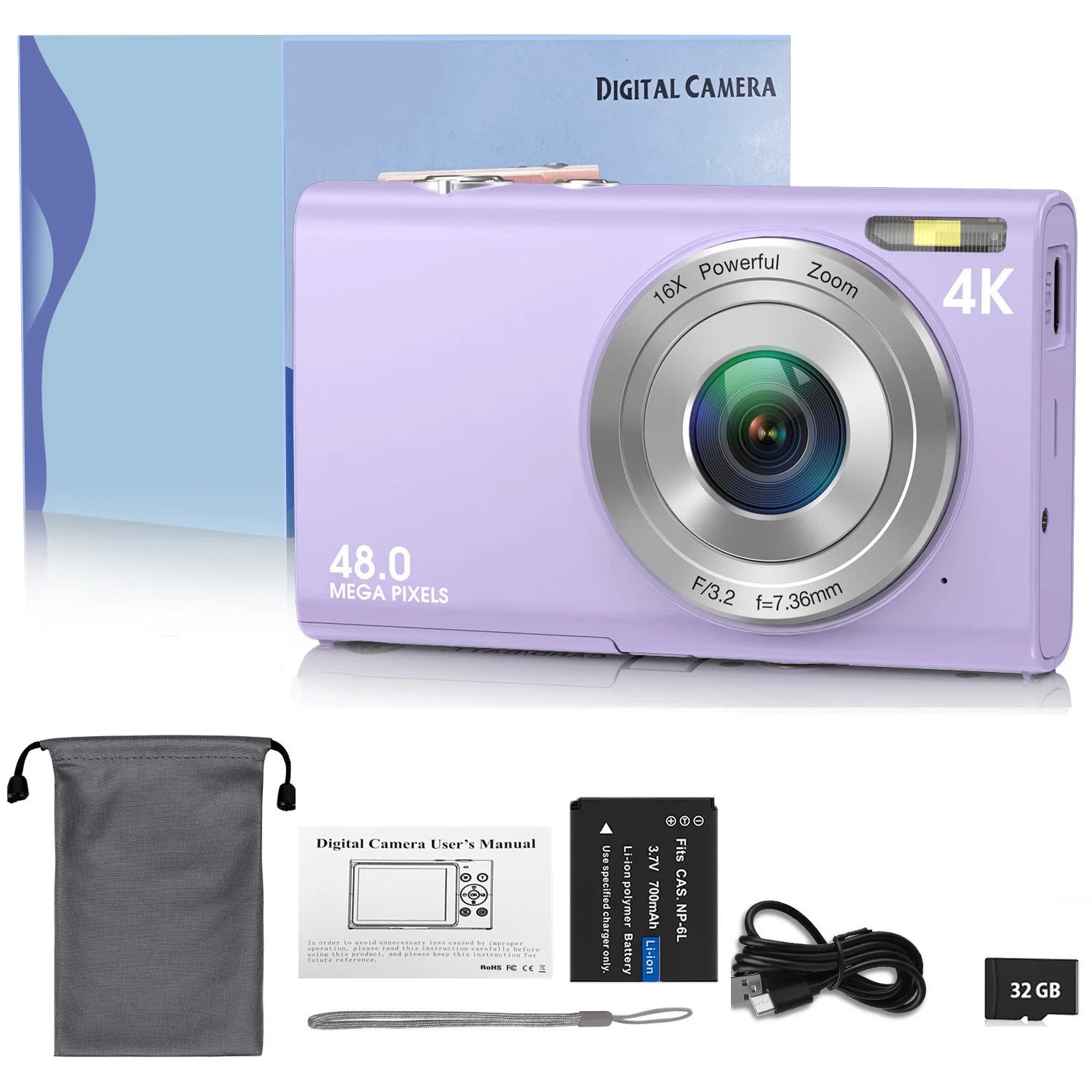4K Digitale Camera Autofocus Vlogging Camera HD 48MP met 2.8 "Groot Scherm Camcorder Camera voor Fotografie voor Kid Volwassen
