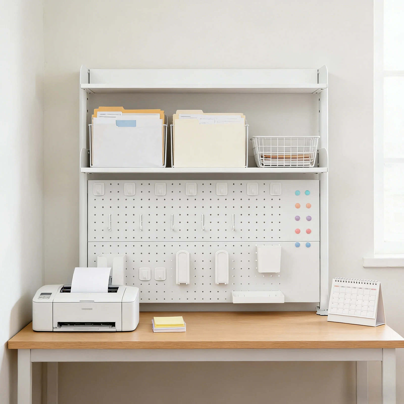 37" Clamp-on Pegboard with Accessories, No Drill Desk Shelf, 2-Tier Organizer with Hooks & Tray, Space Saving Storage Rack for Home Office & Dorm
