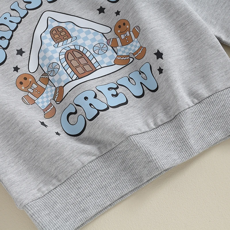 

Children s Hooded Sweatshirt Long Sleeve Crew Neck Gingerbread Man Print Pullover with Letters House Design Christmas Costume