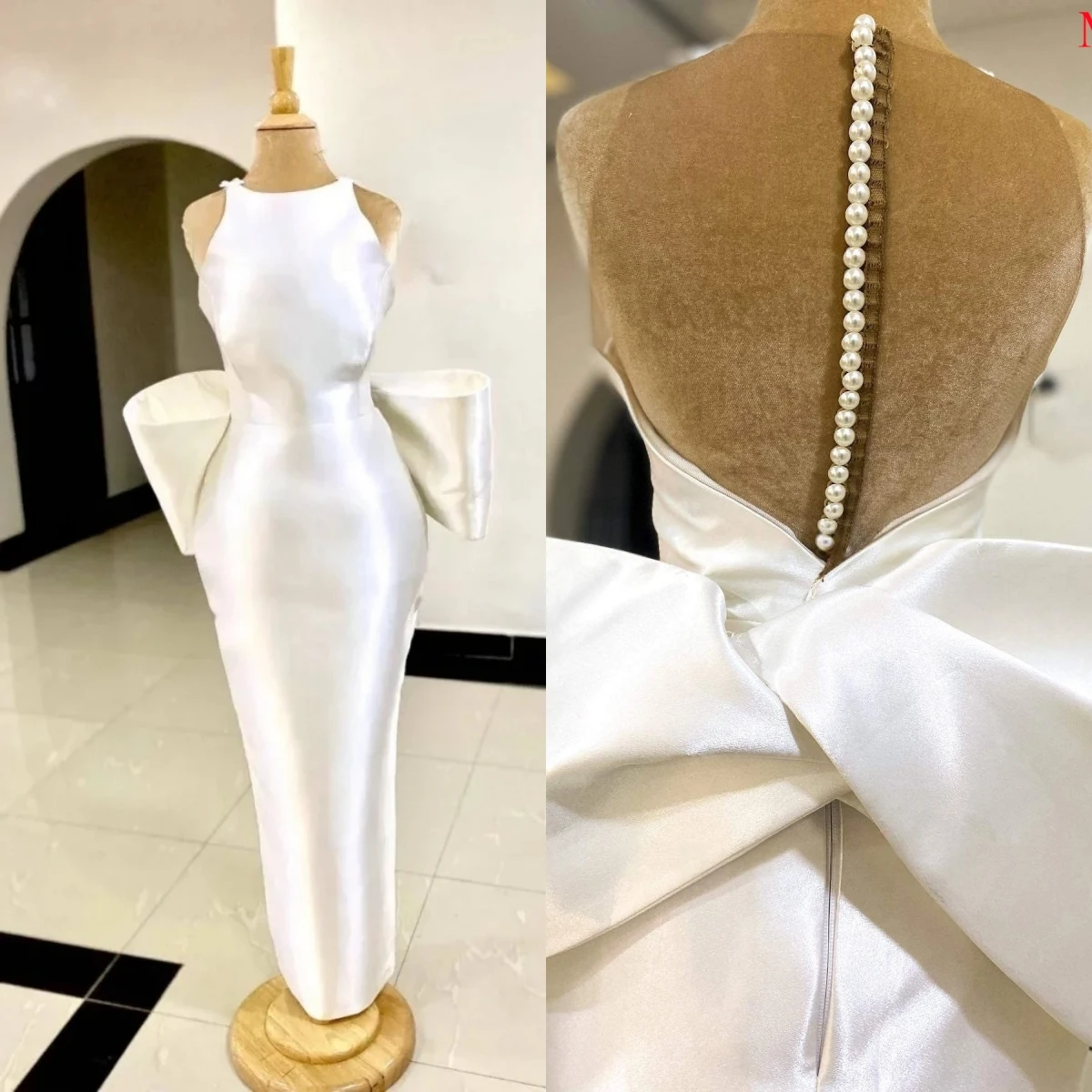 

Customized White Satin Formal 2025Wedding Dress Exquisite O-Neck Modern Sleeveless Luxury Bridal Party Delicate Bridal Gowns