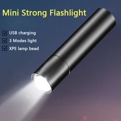 Mini linterna LED de luz fuerte, multiusos, portátil, de autodefensa, potente, con carga Usb