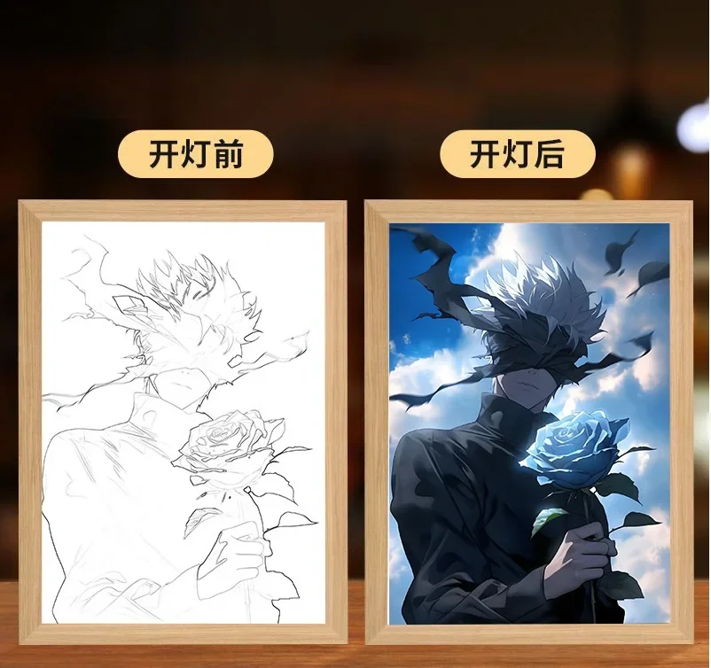 light picture Anime Figure Customized Led Night Light Painting Decor Photo Frame Satoru Gojo Painting Desk Room Decoration