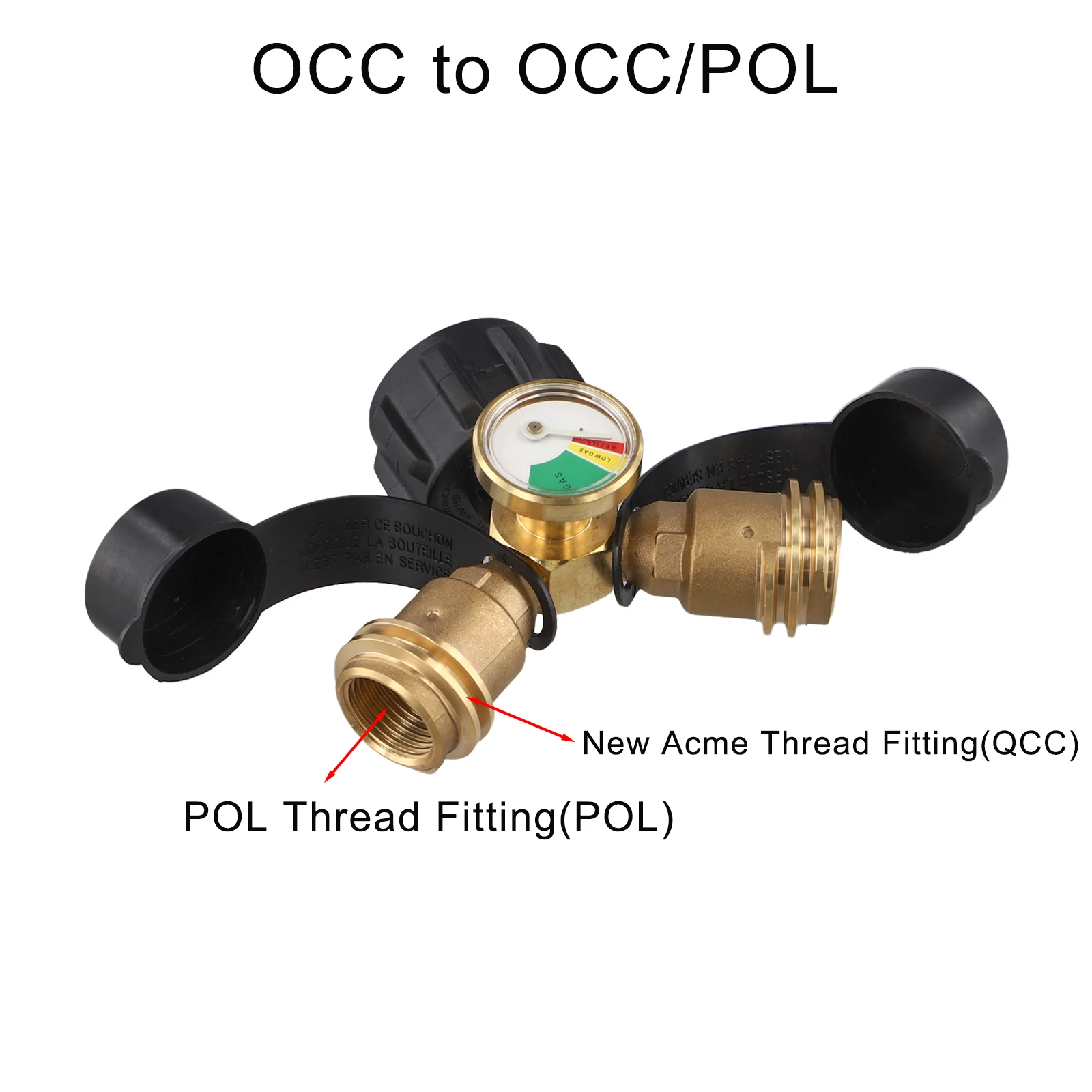 Propane for splitter Adapter for RV Camping BBQ with For QCC Type 1 Inlet Brass Build and Real-Time Pressure Gauge