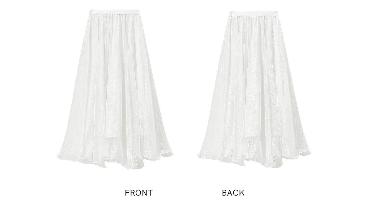 SENTUBILA Eleganter Hochgeschnittener Schimmernder Chiffon A-Linien-Rock 2026 Sommer Weißer Netzrock mit Elastischem Bund Damen-Unterteil W62QG7415 – Detail 31