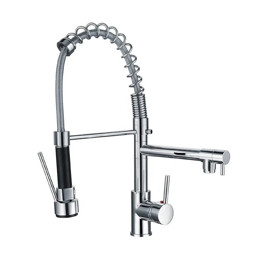 High Quality  Spring Kitchen Sink Faucet with Pull Sprayer Hot Cold Mixer Tap Modern Design Factory Wholesale Price