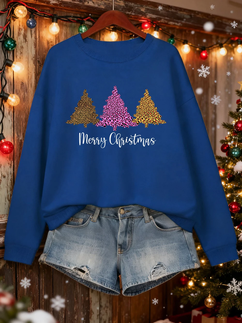 メリークリスマスヒョウツリープリントスウェットシャツ女性フリース暖かいベーシックパーカークルーネックルーズトップス冬カジュアルレディース服