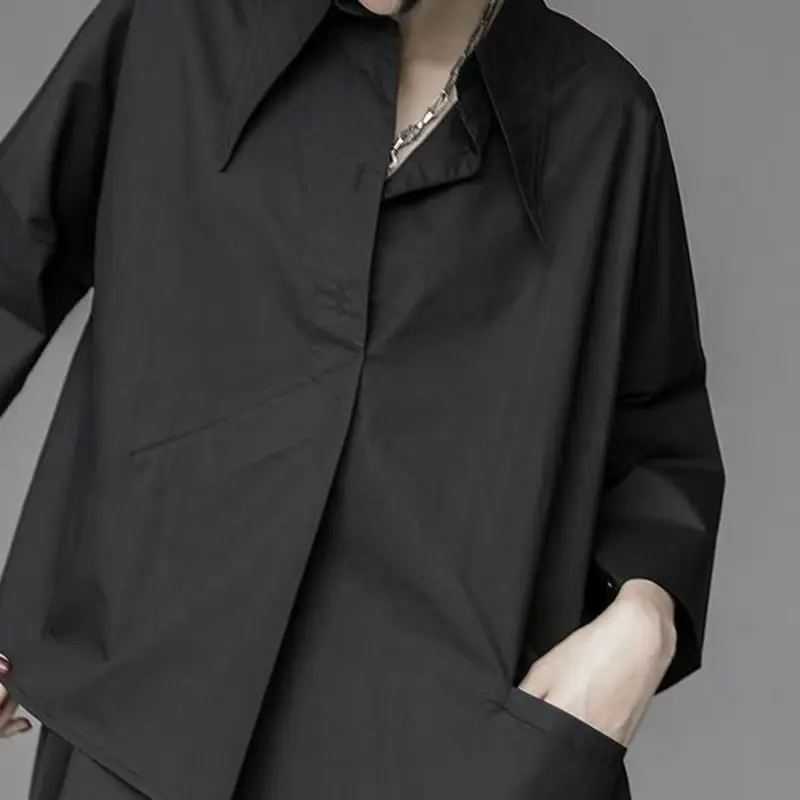 2023 neue Plus Größe Frauen Kleidung Hemd Langarm Weibliche Bluse Unregelmäßigen Saum einreiher Einfarbig Lose Shirt Top