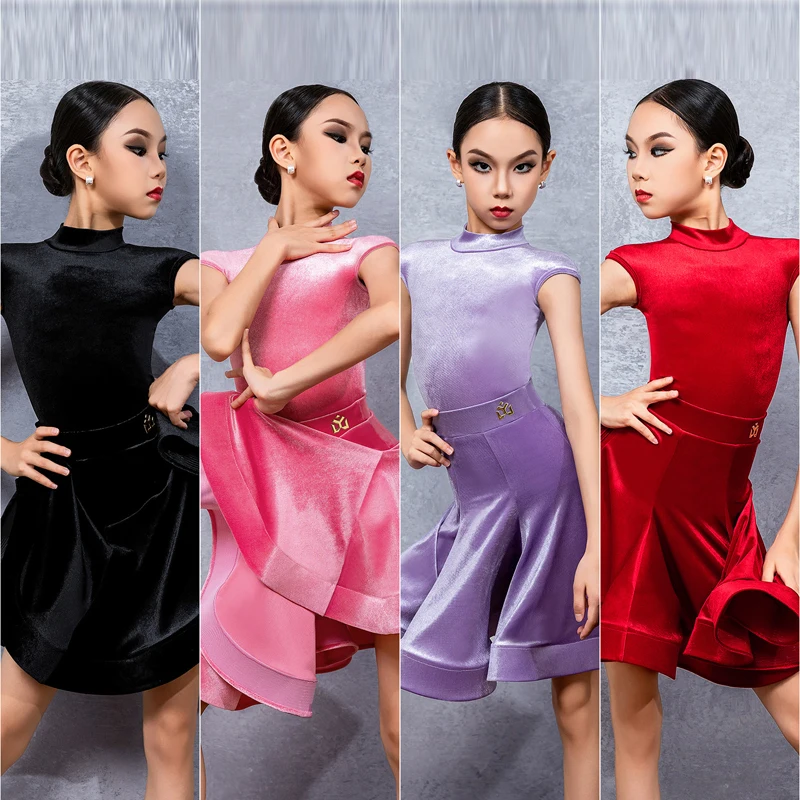 

Детское бархатное профессиональное платье для латинских танцев, одежда для латинских танцев для девочек, детский костюм для бальных танцев по национальному стандарту SL15079