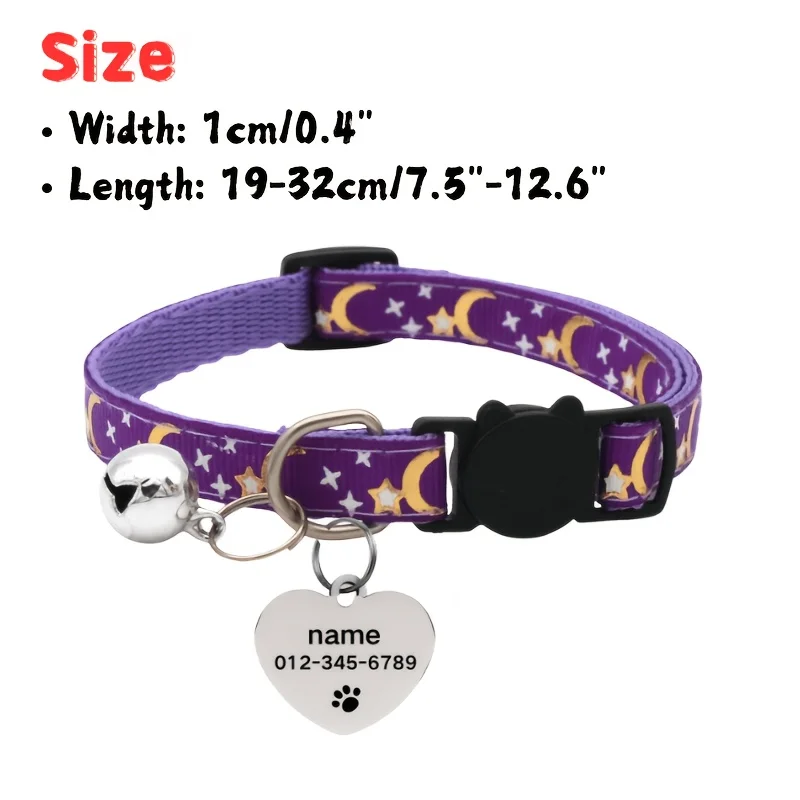 【 Customization 】 Customized Cat Collar with Free Engraved Love ID Card Cute Nylon Puppy Cat Collar Star Moon Pattern Necklace