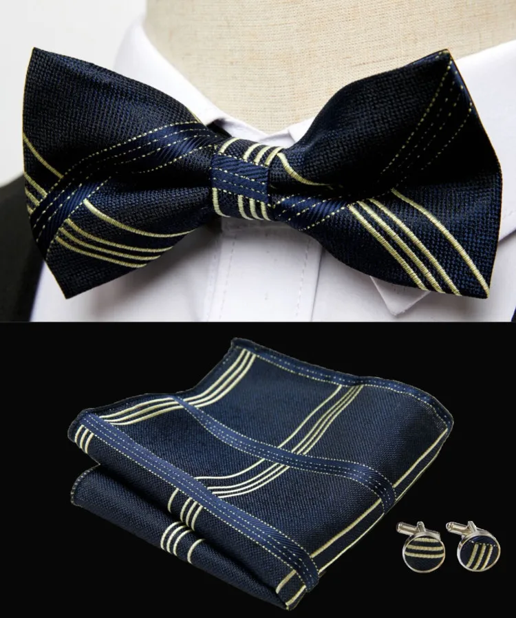 HUISHI Klassische blaue Fliege für Männer, Paisley-Blumenfliege, Einstecktuch, Manschettenknöpfe, Anzug-Set, Hochzeit, Party, kariert, solide Schmetterling – Detail 35