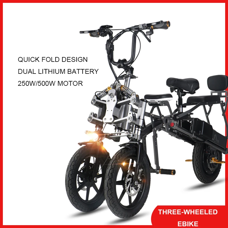 48v500w Fold ebike inverted three-wheeled elderly people's travel folding convenient ladies parent-child electric three-wheele