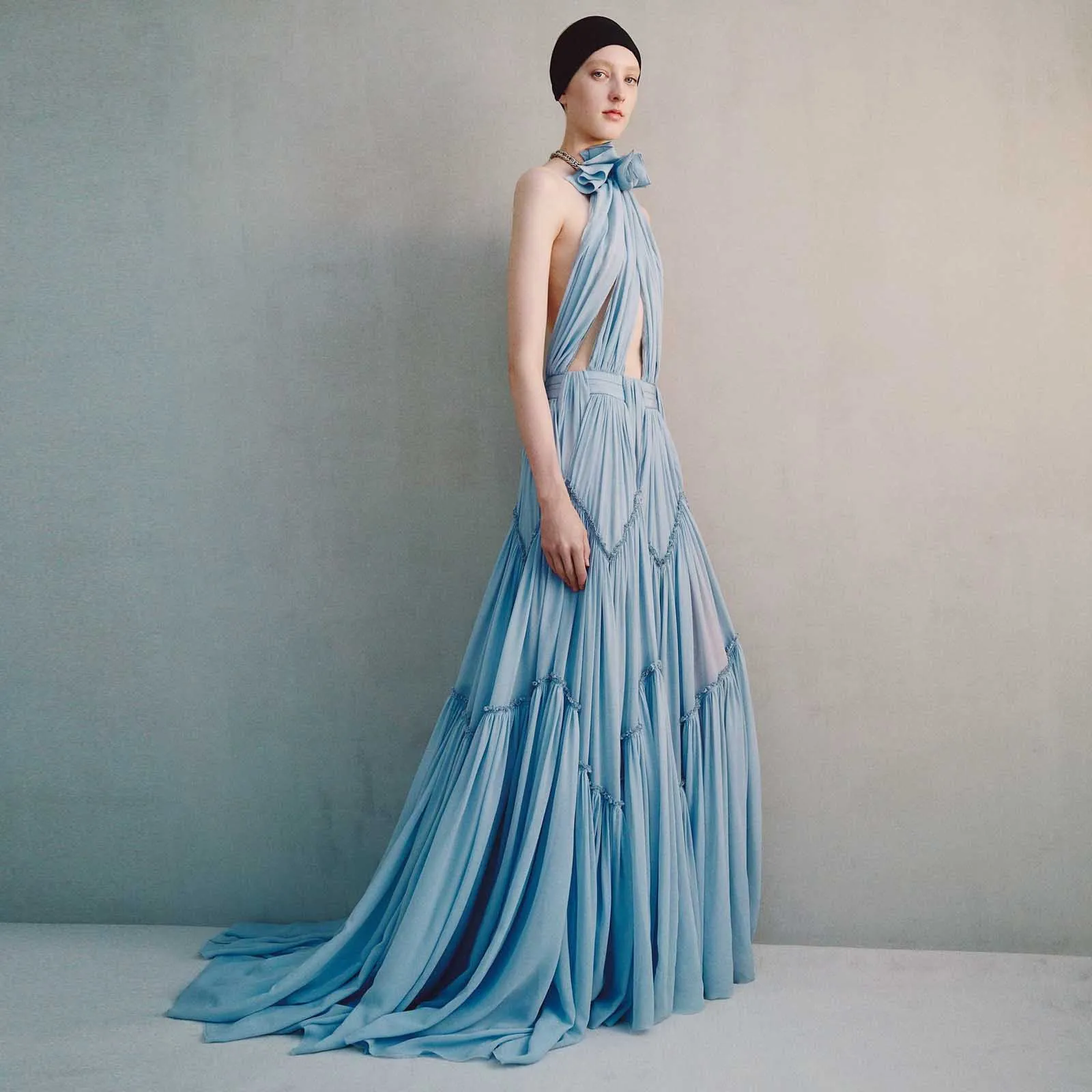 Fancy Blue Evening Maxi Dress Fashion Cut-out Chiffon Red Carpet Dress Sexy Backless Prom Party Dresses فساتين سهرة