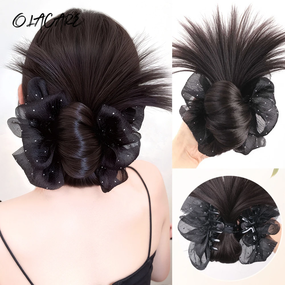 OLACARE Synthetic Hair Messy Hair Bun Crab Clip High Ponytail Claw Clip Feather Shuttlecock Hair Extensions Hair Accessories
