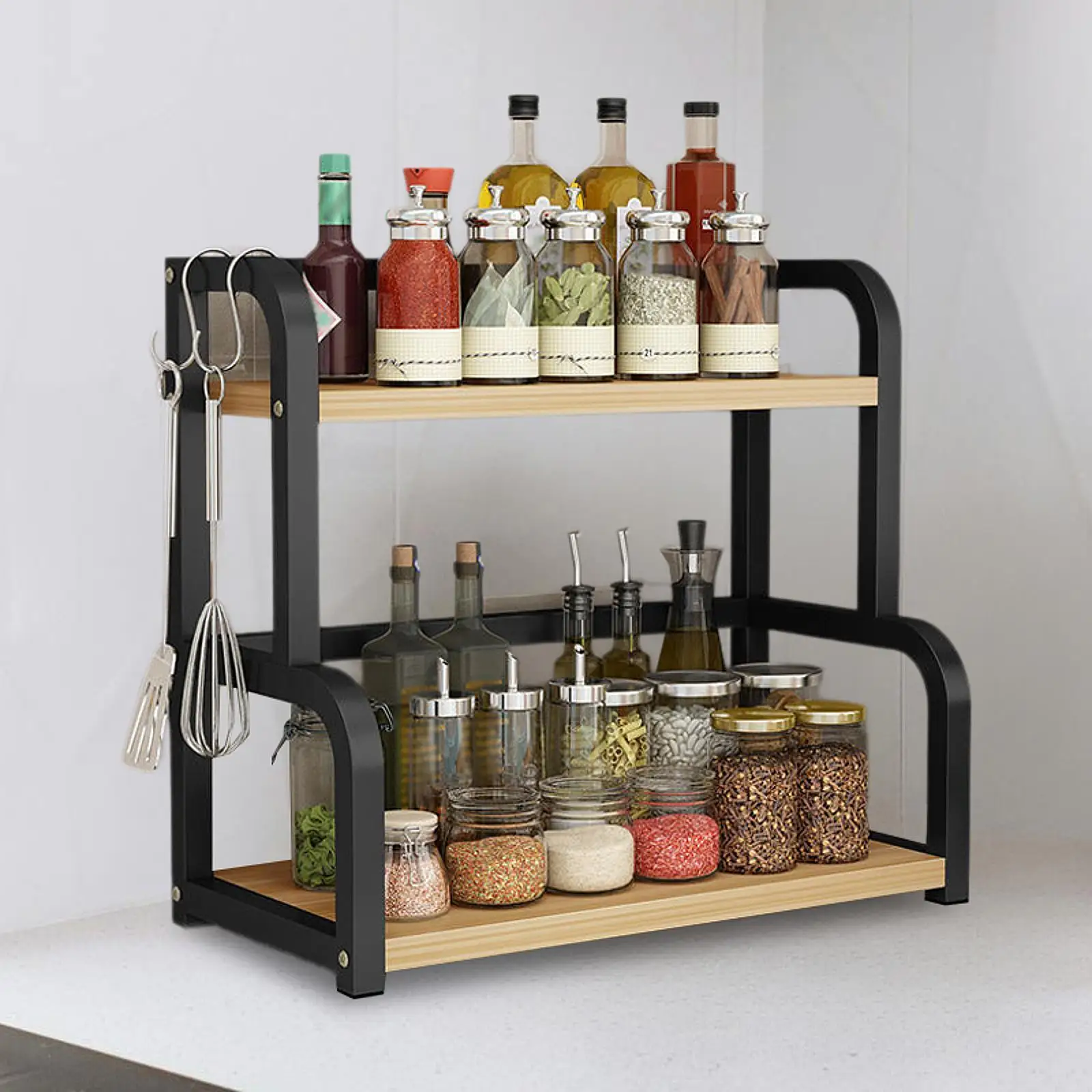 

Spice Rack,Multipurpose Tea Cup Storage Shelf, Seasoning Organizer,Kitchen Storage Holder for Table Cupboard