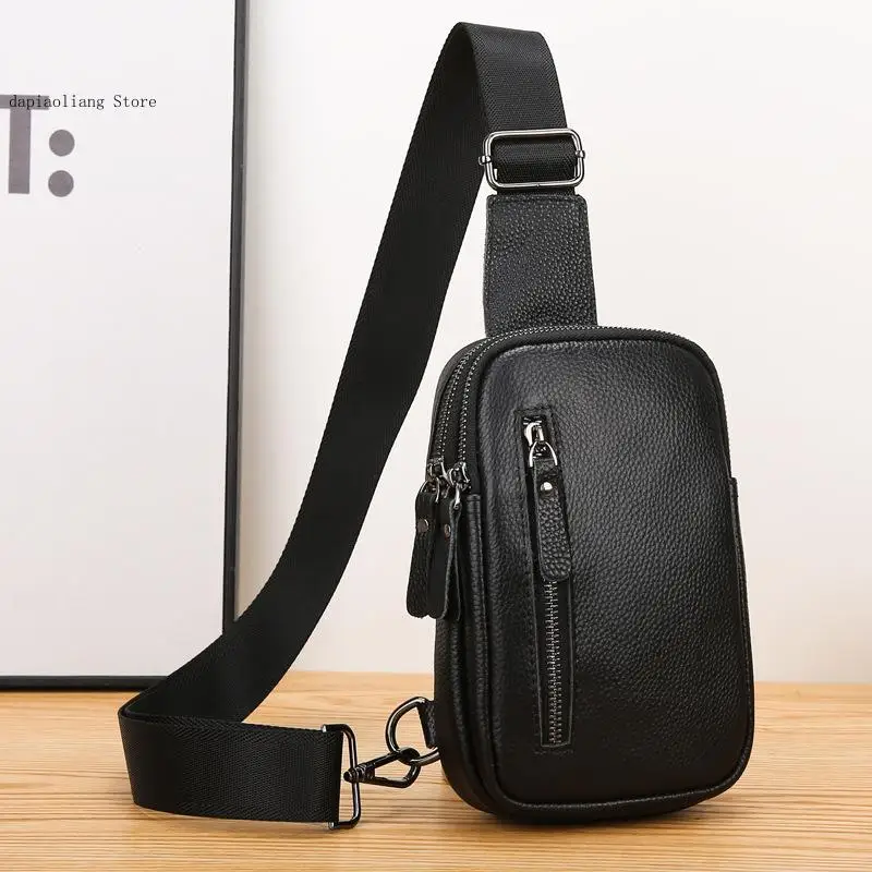 Genuine Leather Simple Commuting Casual First Layer Cowhide High-End Sense Single Shoulder Crossbody Chest Bag Vertical Bag