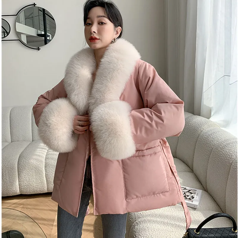 Luxury Natural Fox fur collar White Goose down Jacket Women\'s 2024 Winter New fur Coats Short Femal Warm Parka Down Snow Outerwe