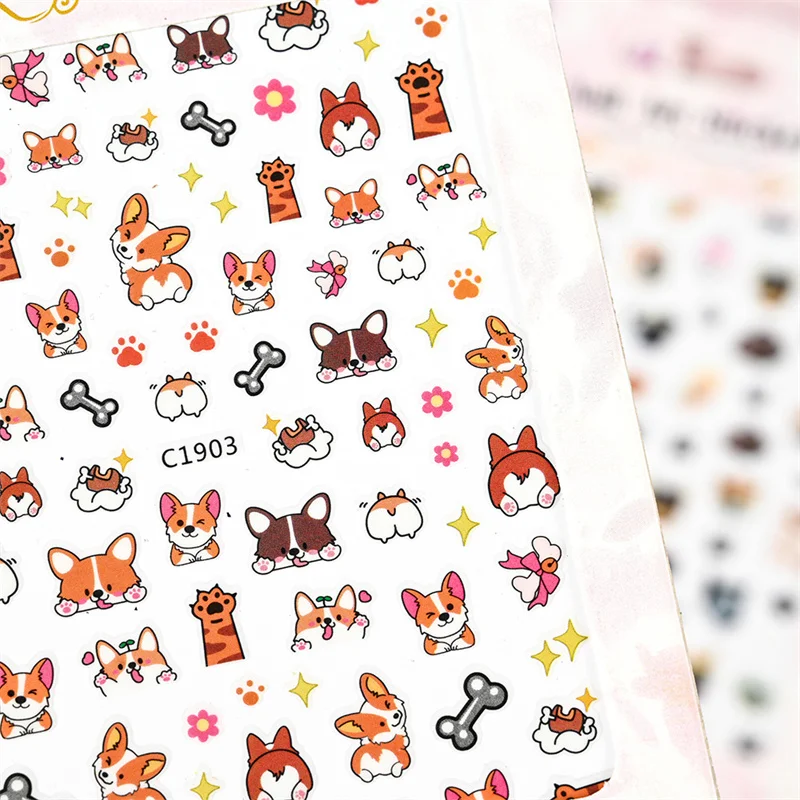 Lovely Cat 3D Nail Art Sticker Cartoon Corgi Shiba Inu Nail Decals DIY for Nail Art Decoration Manicure Accessories