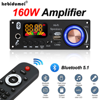 Bluetooth 5.1 DIY 160W Amplifier MP3 Decoder Board 12V 6.5mm Microphone FM Radio TF USB Car Audio Music Record Player Speakers