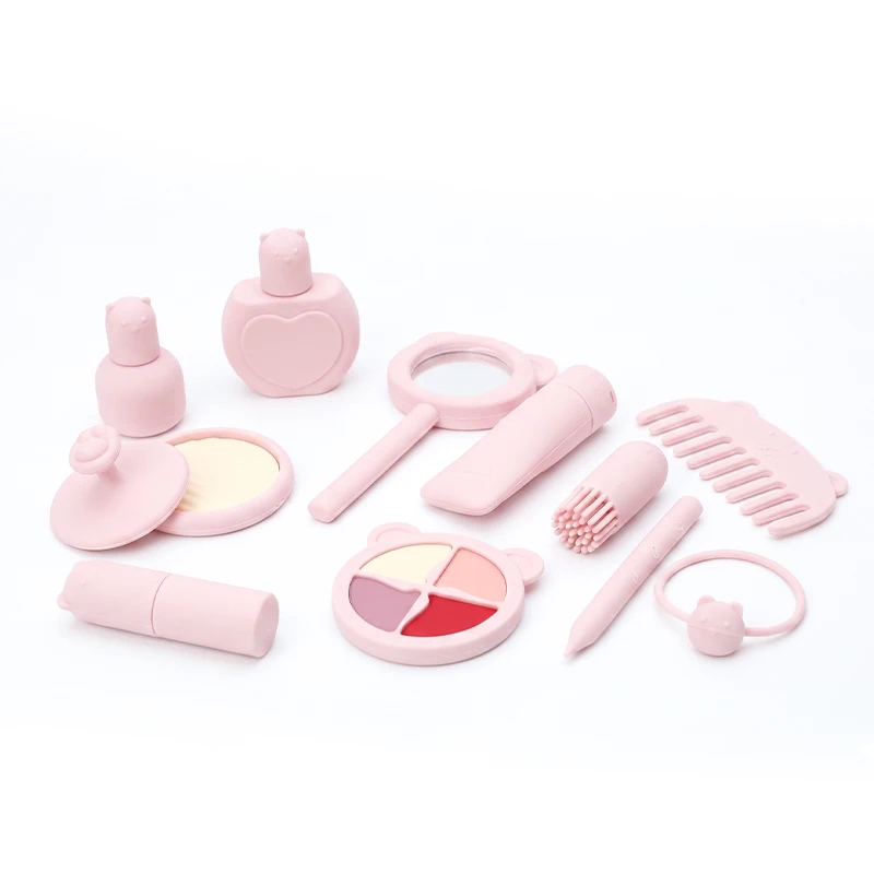 Juego de maquillaje de silicona para niñas, 12 piezas, juego de simulación de peluquería, juguete de maquillaje para niñas, regalos cosméticos
