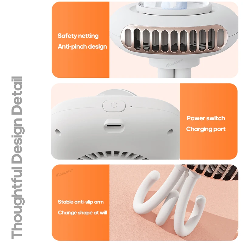 Nieuwe kinderwagenventilator Oplaadbare draagbare opvouwbare elektrische ventilator 2000 mAh 12 uur USB Desktop Handheld Clip Fan Ventilator Koeler