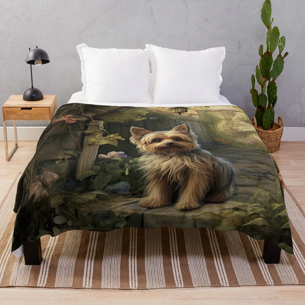 small Yorkie Yorkshire Terrier dog in old garden Throw Blanket Luxury Thicken Moving Blankets