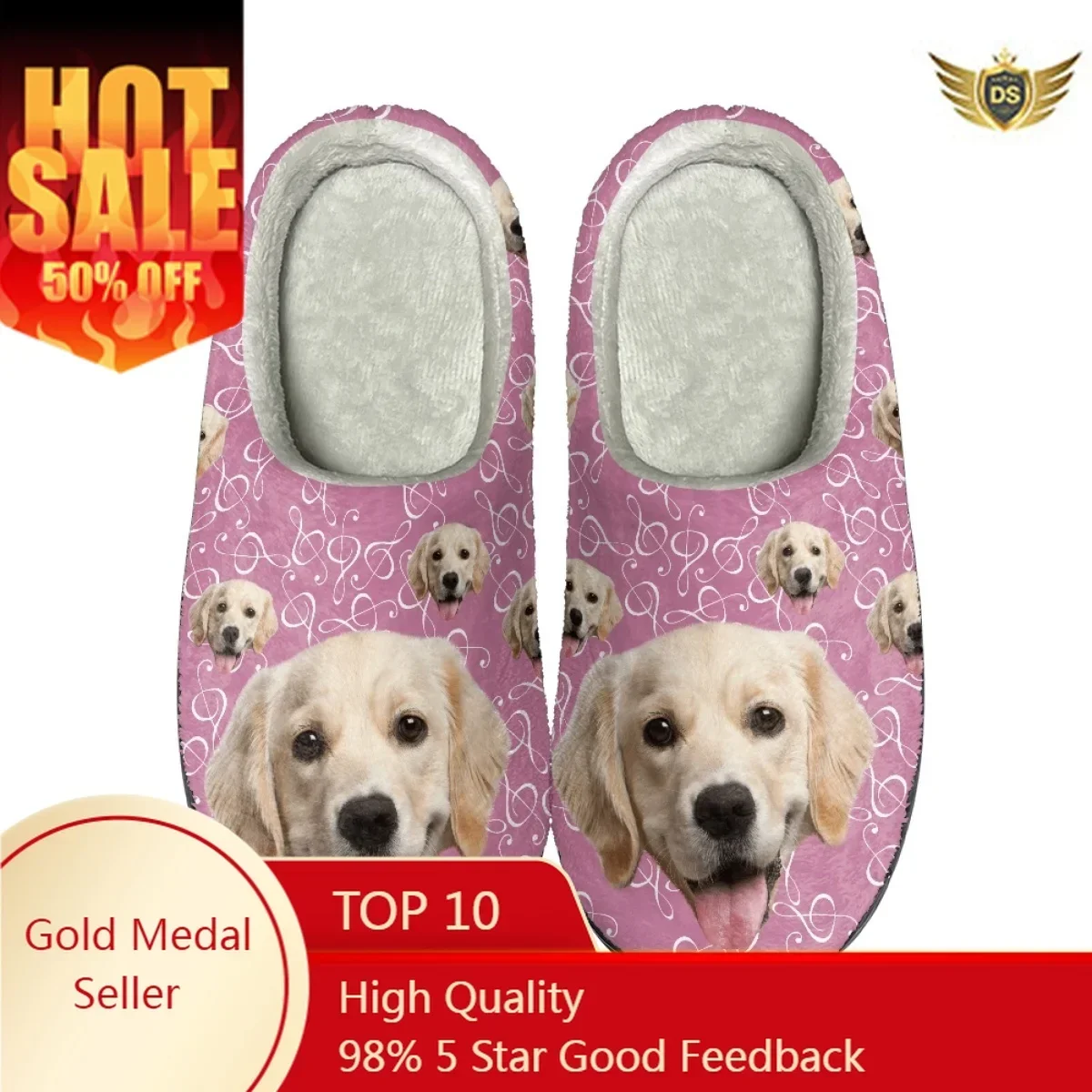 

Golden Retriever Design Indoor Men Slippers Casual Winter Cozy Warm Slides Print On Demand Couples Home Non-Slip Cotton Slippers