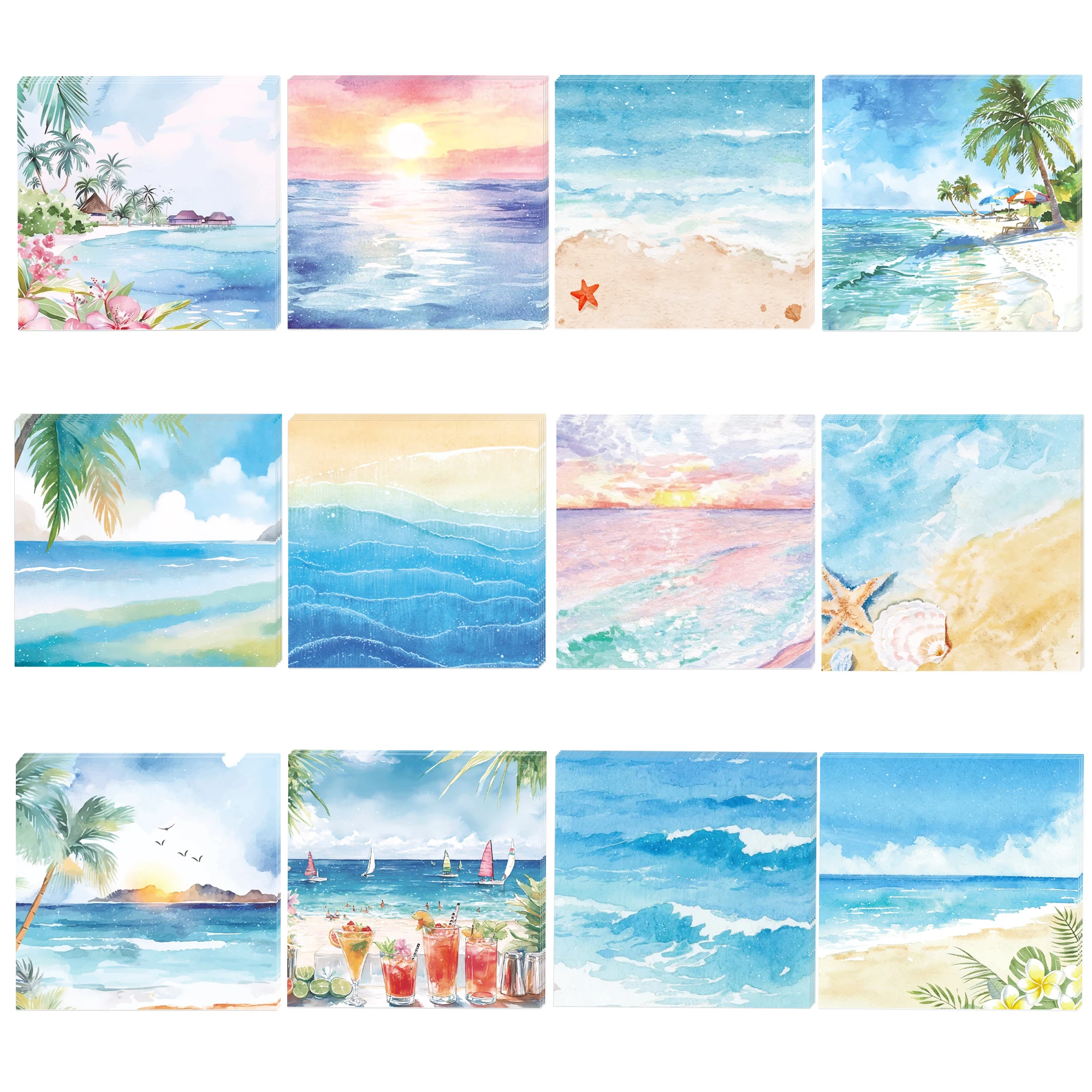 12/24pcs Summer Sea Beach Memo Pads Set,Self-Stick Notes Pads,Refrigerator Sticky Notes for Home Use Office Gifts Supplies