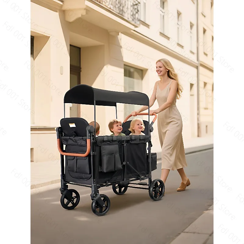 Folding Camping Wagon 2-Seat with Removable Canopy Outdoor Garden Cart