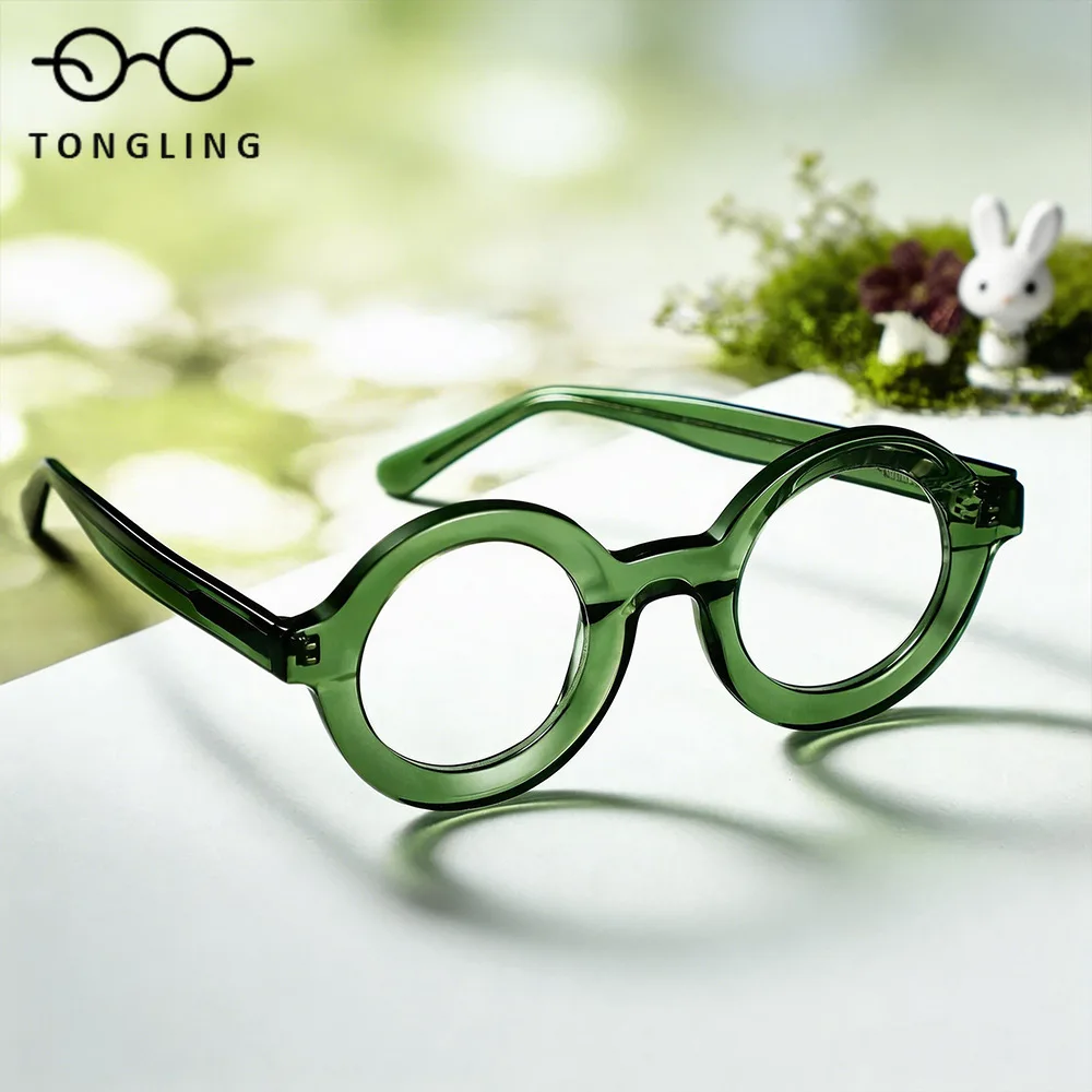 

Women Quality Acetate Round Glasses Retro Frame Optical Prescription Custom Eyeglass Men Myopia Reading Anti Blue Light Eyewear