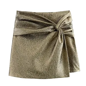 TRAF-عقدة نسائية تنورة قصيرة مطوية ذهبي شورت خصر عالي تنانير قصيرة أنيقة أنيقة 2022 أفضل 8 تنورة معدنية مبيعا - رقم 8