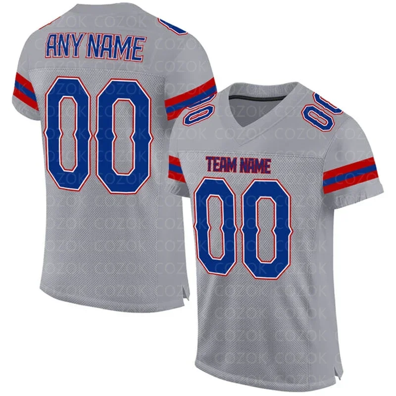 Grey Black Blue Customized Football Jersey for Men Football Short Sleeves Athletic Tee Shirts