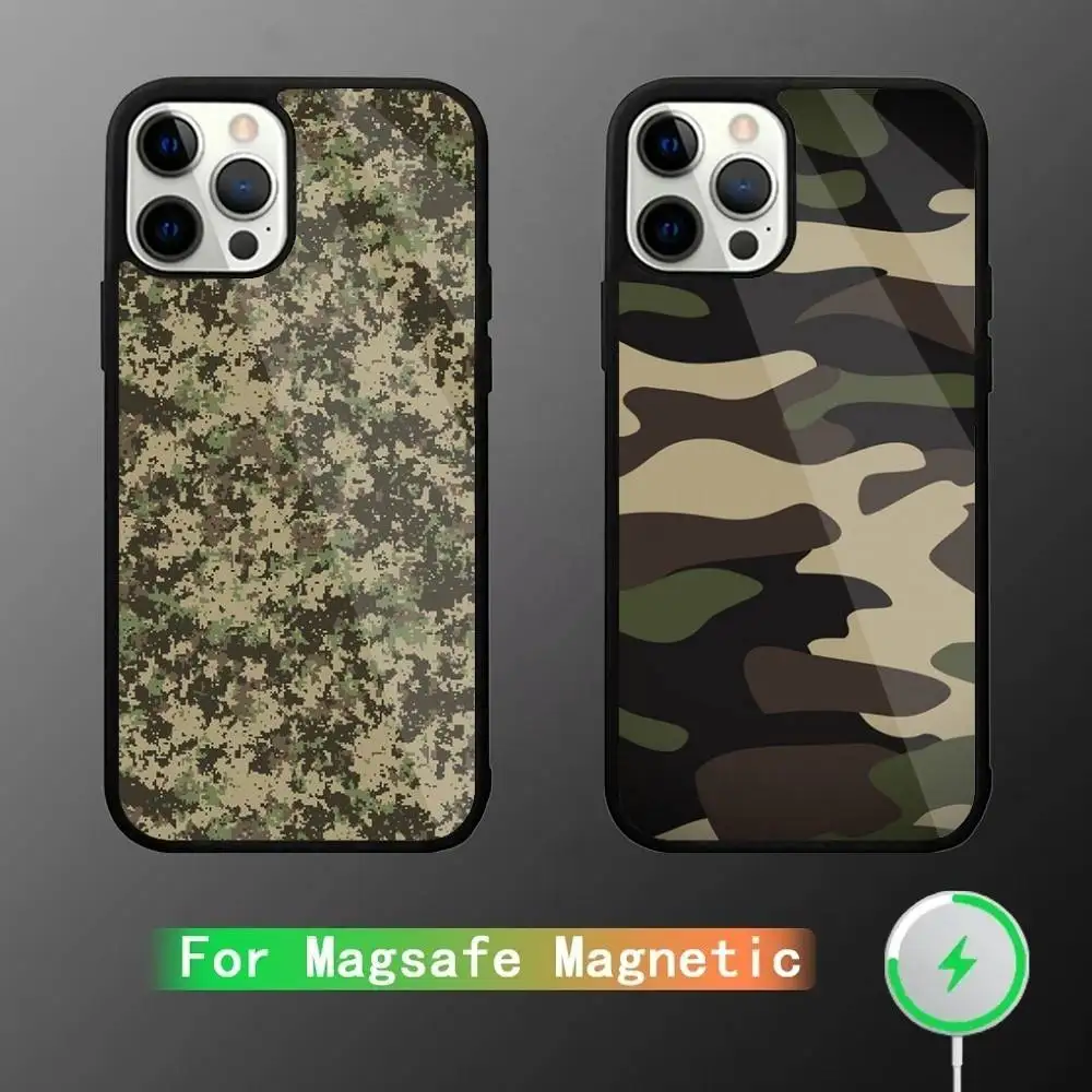 

Камуфляжный камуфляжный военный чехол для телефона для iPhone 17,16,15,14,13,12,11, Pro, Max, Plus, Mini,SE4,E с магнитной беспроводной зарядкой Magsafe