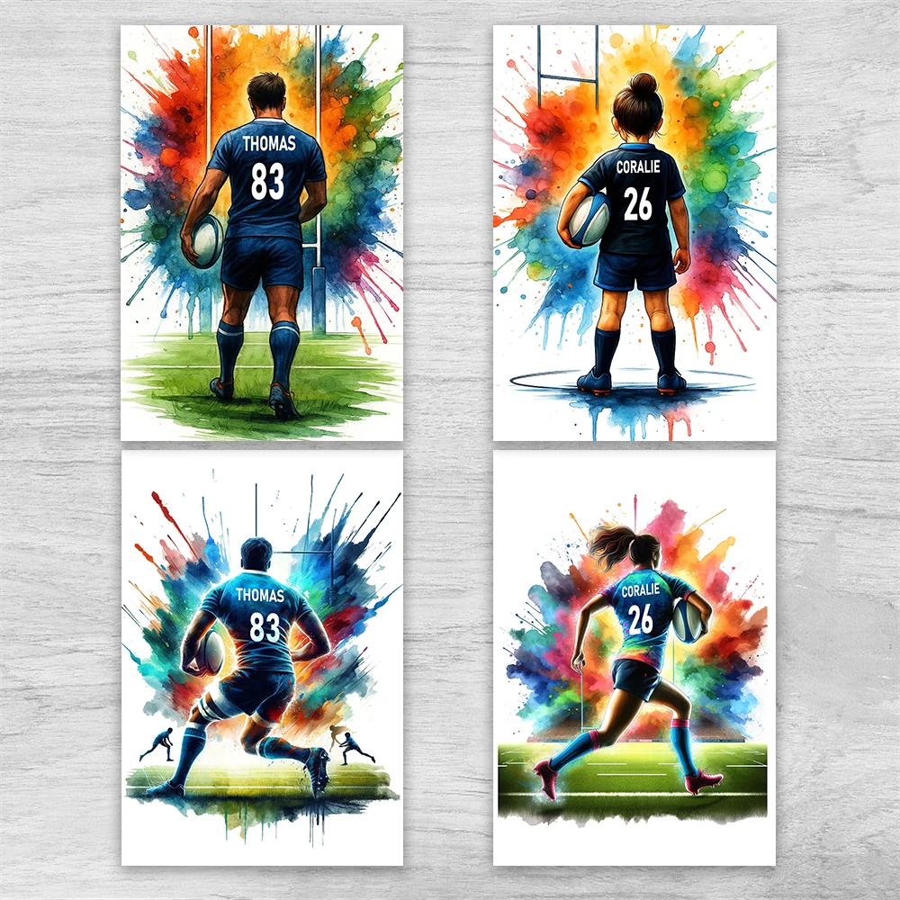 Custom Women's Sports Player Poster Personalized Rugby Poster with Name and Number Prints Canvas Painting Bedroom Wall Decor