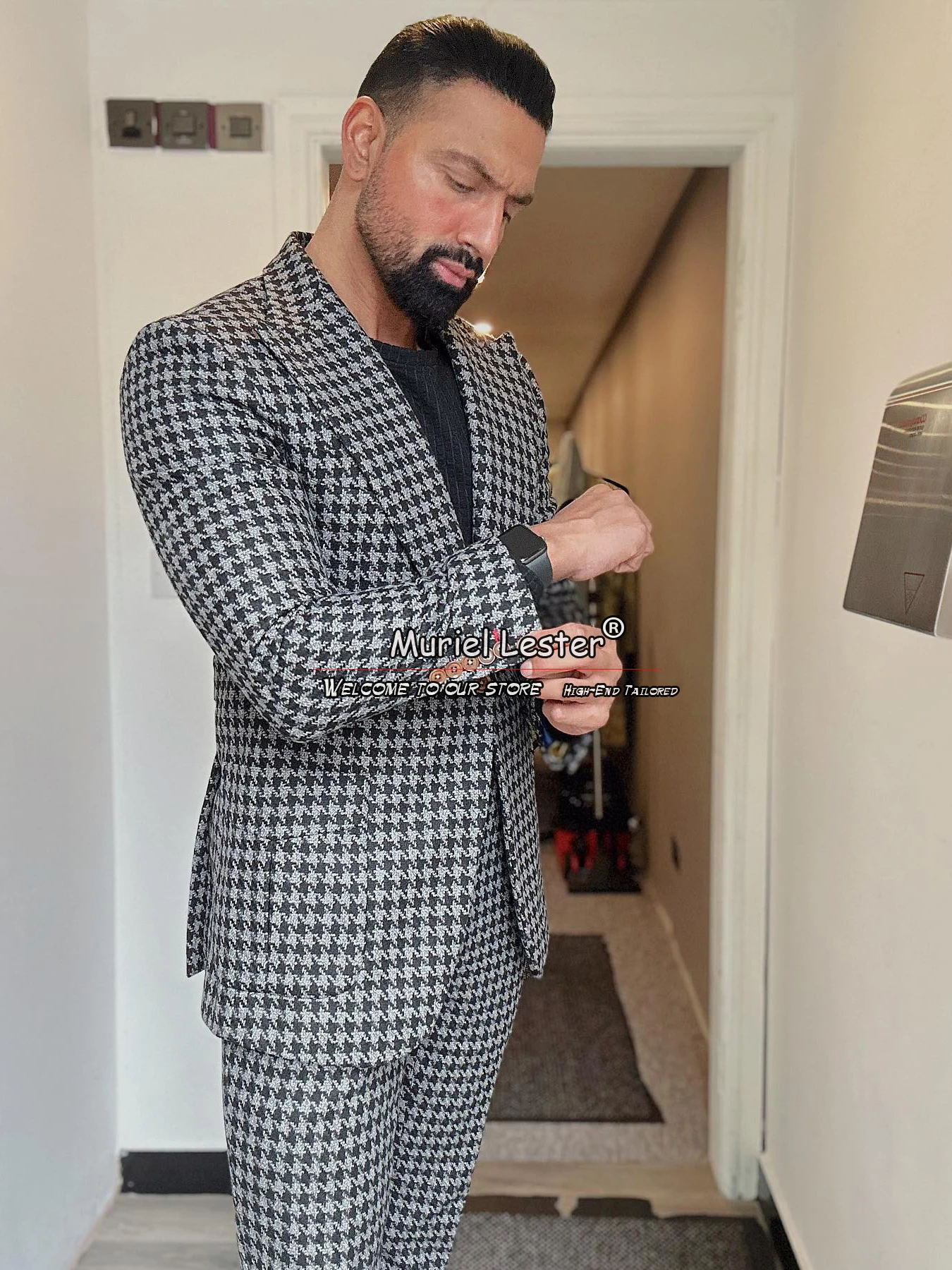 Traje de cuadros grises para hombre, Blazer de baile de graduación, traje de esmoquin de boda, hecho a medida, 2 piezas