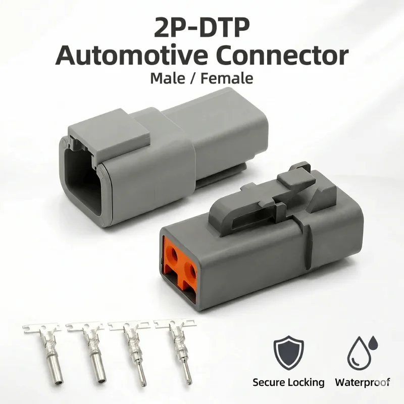 2-контактный разъем Deutsch DTP DTP04-2P DTP06-2S, серый, водонепроницаемый, для авто, морского транспорта, автобусов, грузовиков (штекер/гнездо)