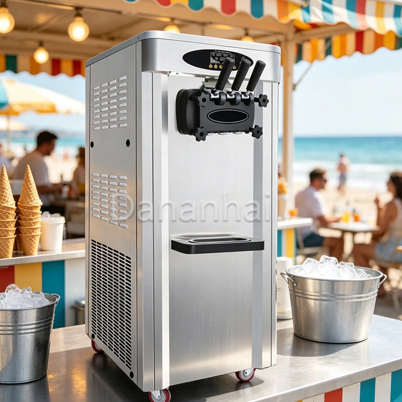 High-Power Commercial Ice Cream Maker for Three Flavors Frozen Yogurt Machine Professional Kitchen Equipment
