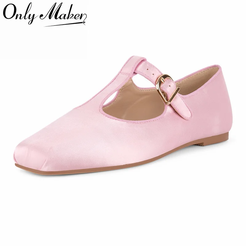 

Женские атласные балетки Onlymake с квадратным носком, бантом и ремешком, в стиле ретро, элегантные, больших размеров, весна-осень, удобные, с пряжкой, на плоской подошве