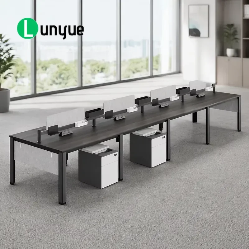 Modular Office Workstation 4-6 People Open Desk Wooden Desktop for Co-working Commercial Office Space Saving Modern Design
