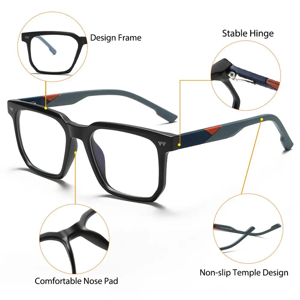 CATERSIDE Herren Anti-Blaulicht-Brille, Tr-90, quadratisch, großer Rahmen, flache Lichtbrille für Damen, Computer-Lese-Schutzbrille – Detail 3
