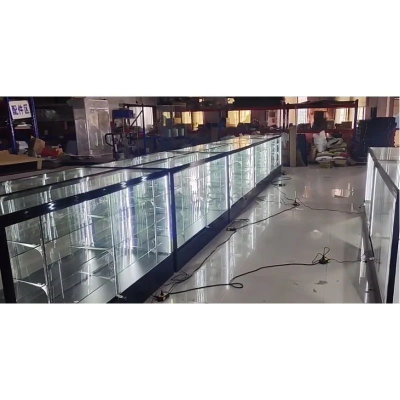 Custom. high quality tempered glass showcase retail smoke store display counter with full adjustable shelves cabinet