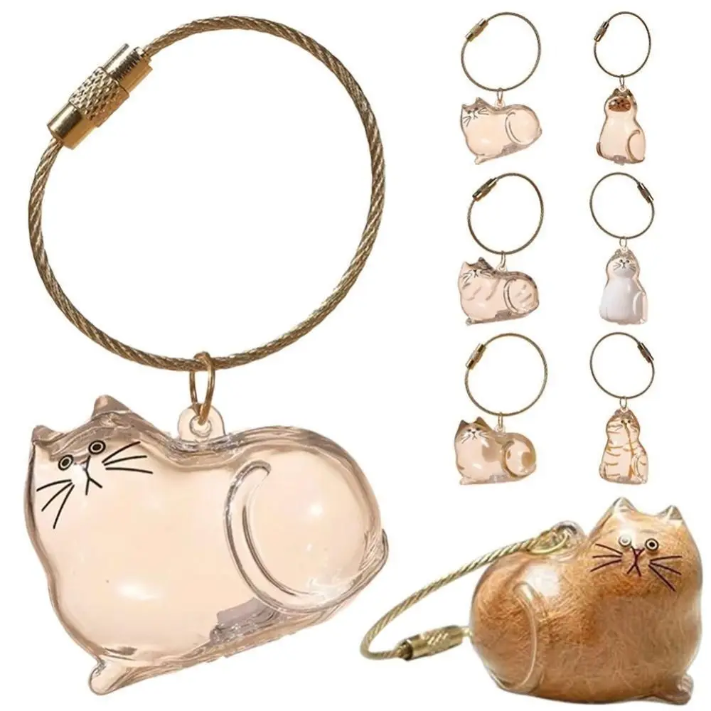 Small Ornaments Cat Fur Storage Pendant Transparent Container Cute Cat Shaped Creative Keychain Handmade Design