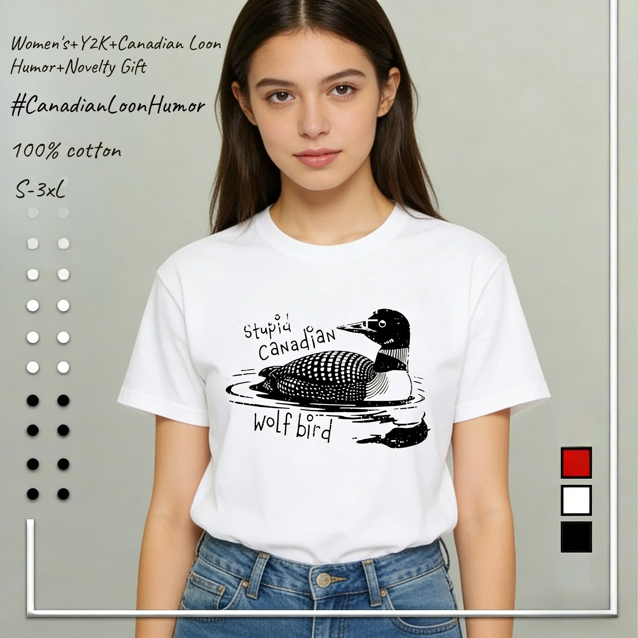 

Женская футболка Stupid Canadian Wolf Bird - Y2K Funny Loon Humor Sarcastic Joke, новинка, подарок, футболка с короткими рукавами и животным принтом, S-4XL