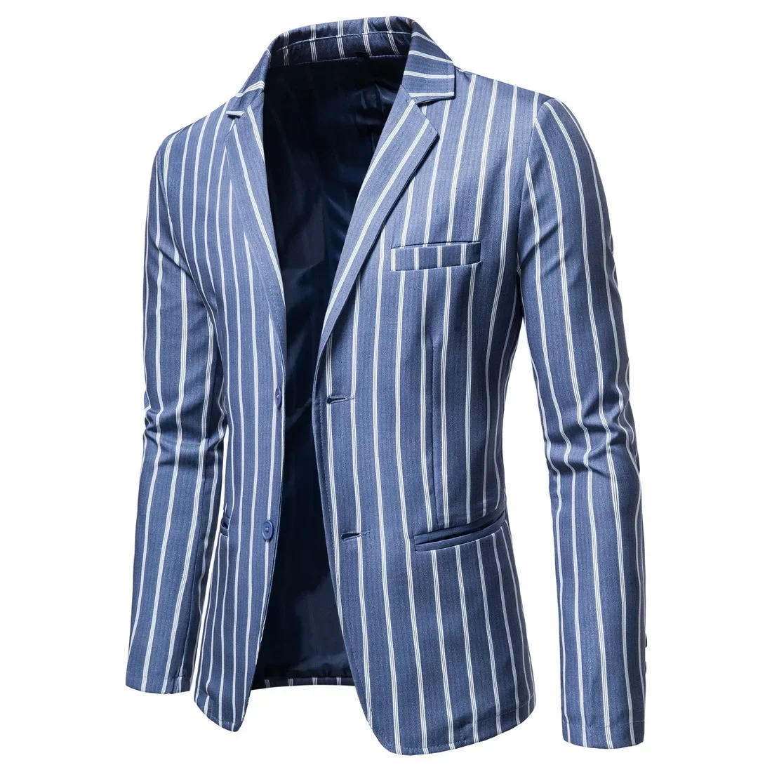 New  Men's Casual Large Size Suit Jacket Fashion Blue Stripes Two Buttons Party Business Blazers Men Formal Blazer Jackets