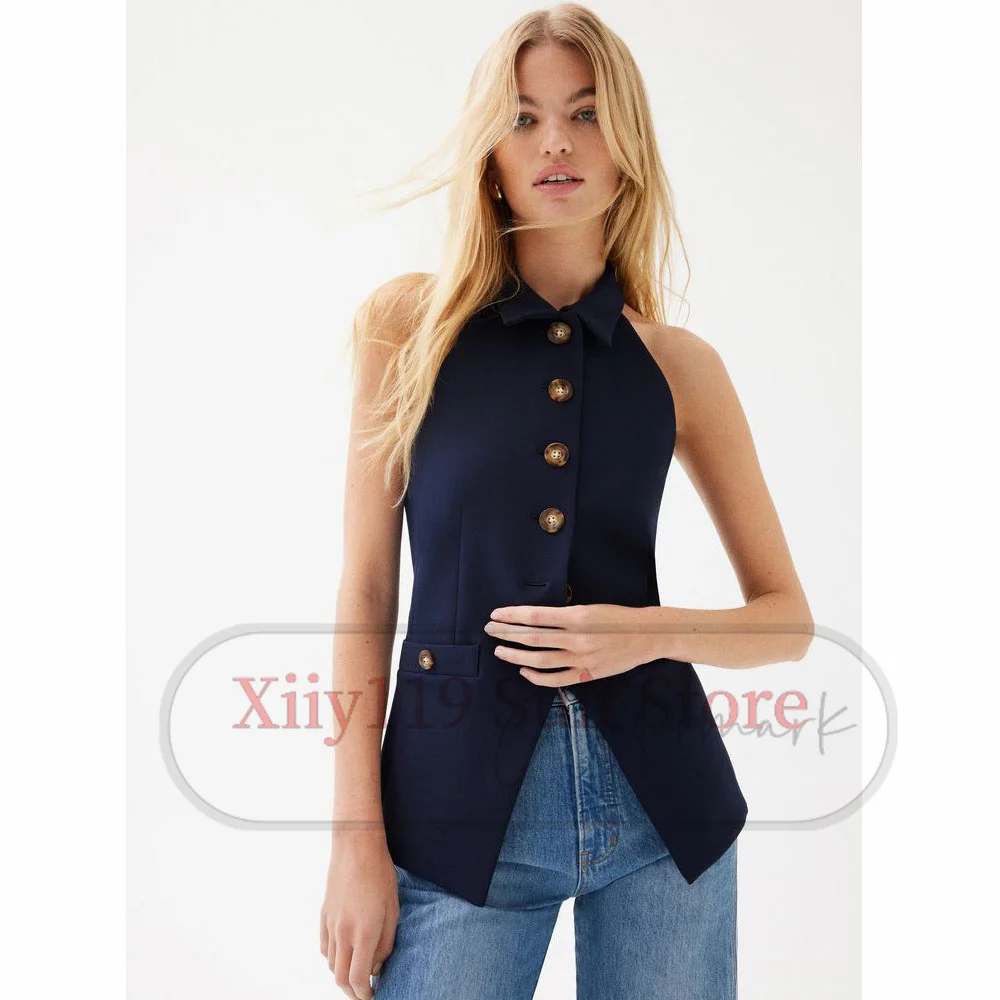 

Women's Vest for Women New Serge Women's Vest Casual Elegant Sleeveless Women's Vest Vests Woman Trend 2024 Tailored Summer Blue