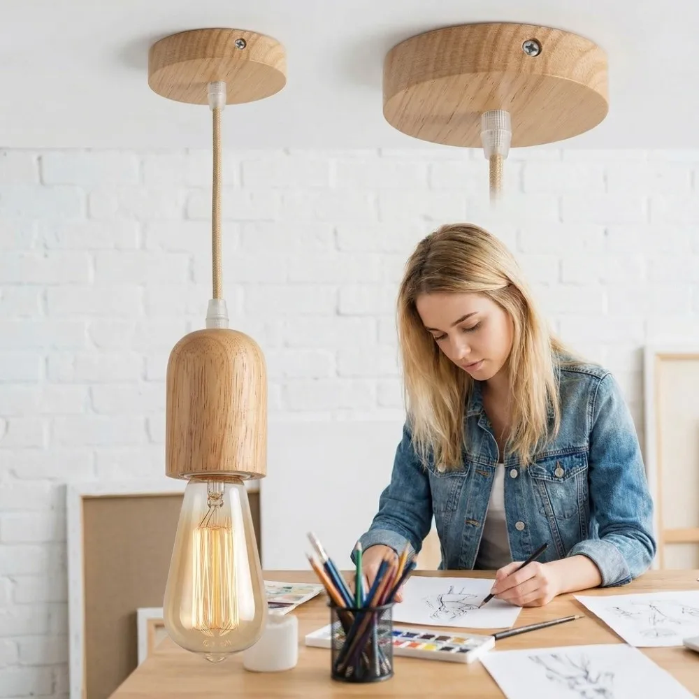 Creative Modern Simple Lamp Holder Creative Single Head Lamp Base Irregular Wooden E27 Screw Light Holder Home Lighting